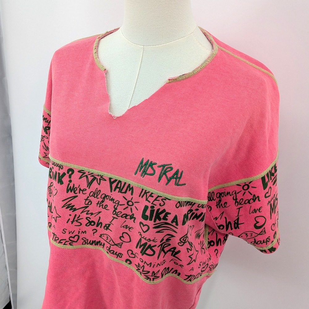 Vintage 90s‎ Surfcore Graphic Tee Pink Mistral Cotton Top S - Picture 4 of 10
